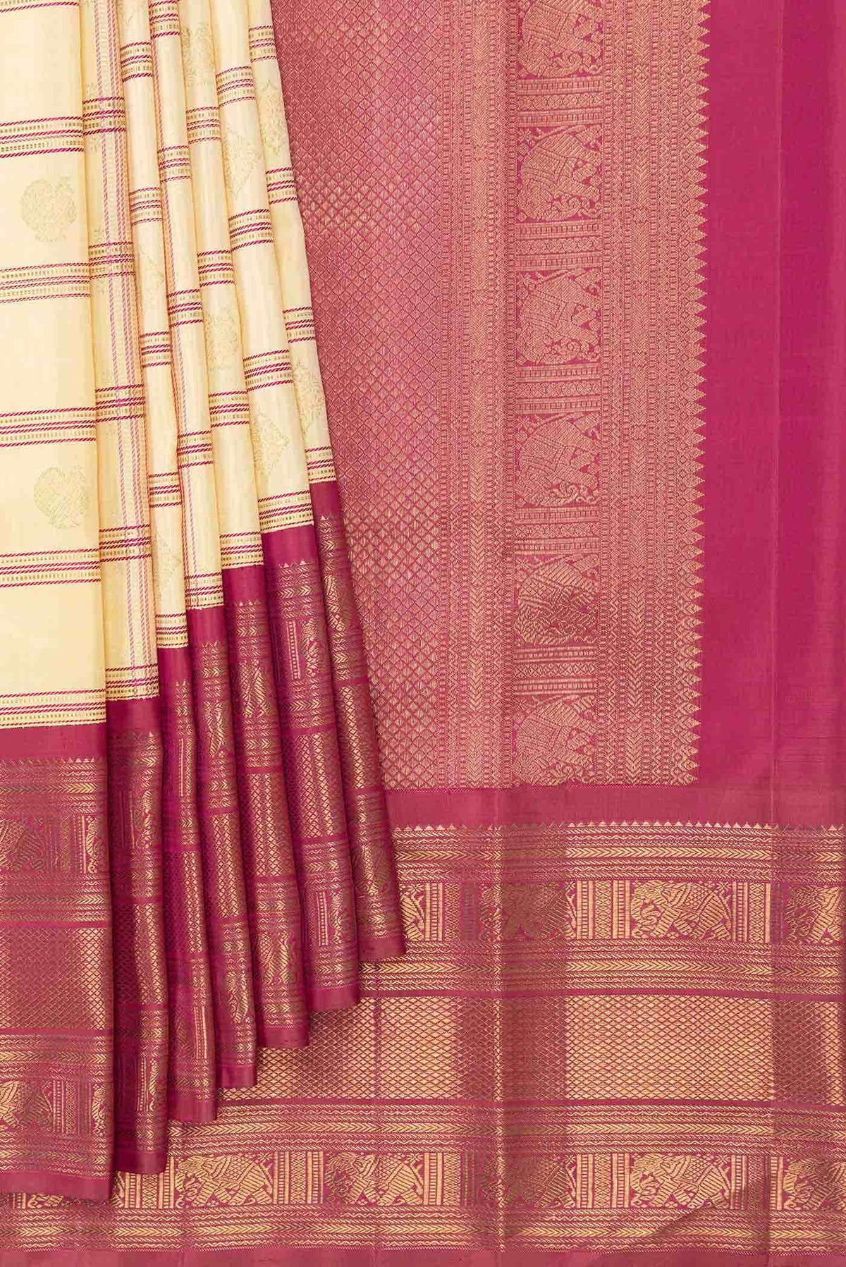 Pure Silk Pure Zari Sandal Dual Tone Kanchipuram Saree
