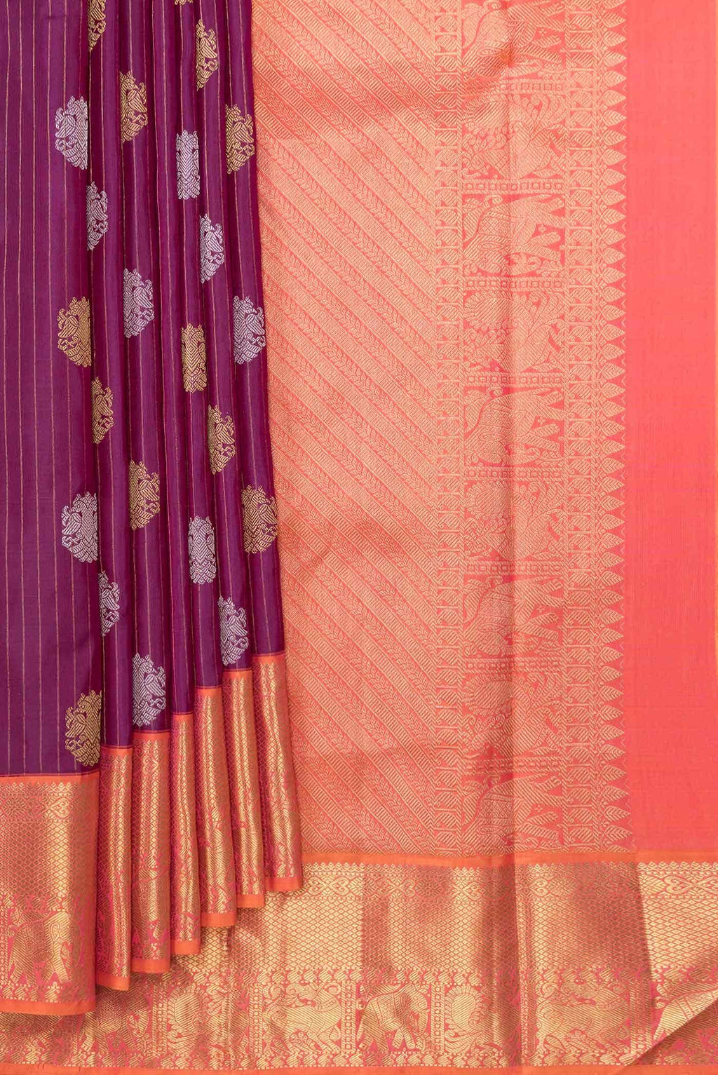 Pure Silk Pure Zari Purple Dual Tone Kanjivaram Saree