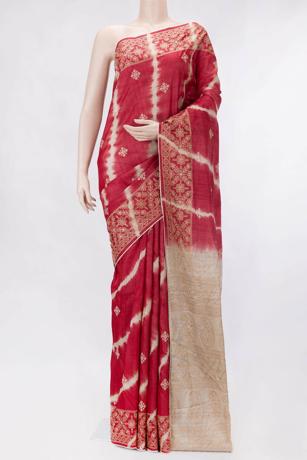 Rani Pink Dual Tone Tussar Silk Saree