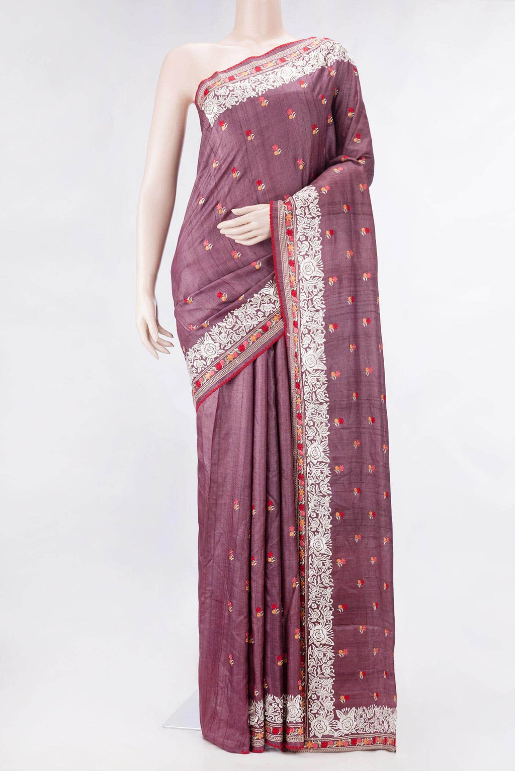 Burgundy Dual Tone Tussar Silk Saree