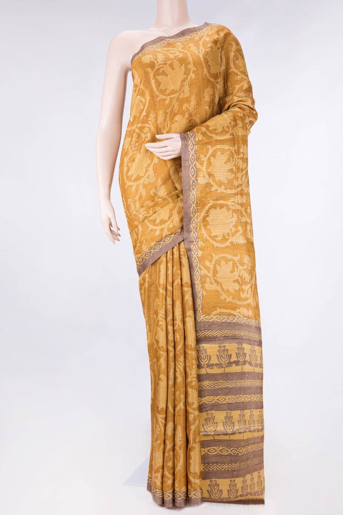 Mustard Dual Tone Tussar Silk Saree