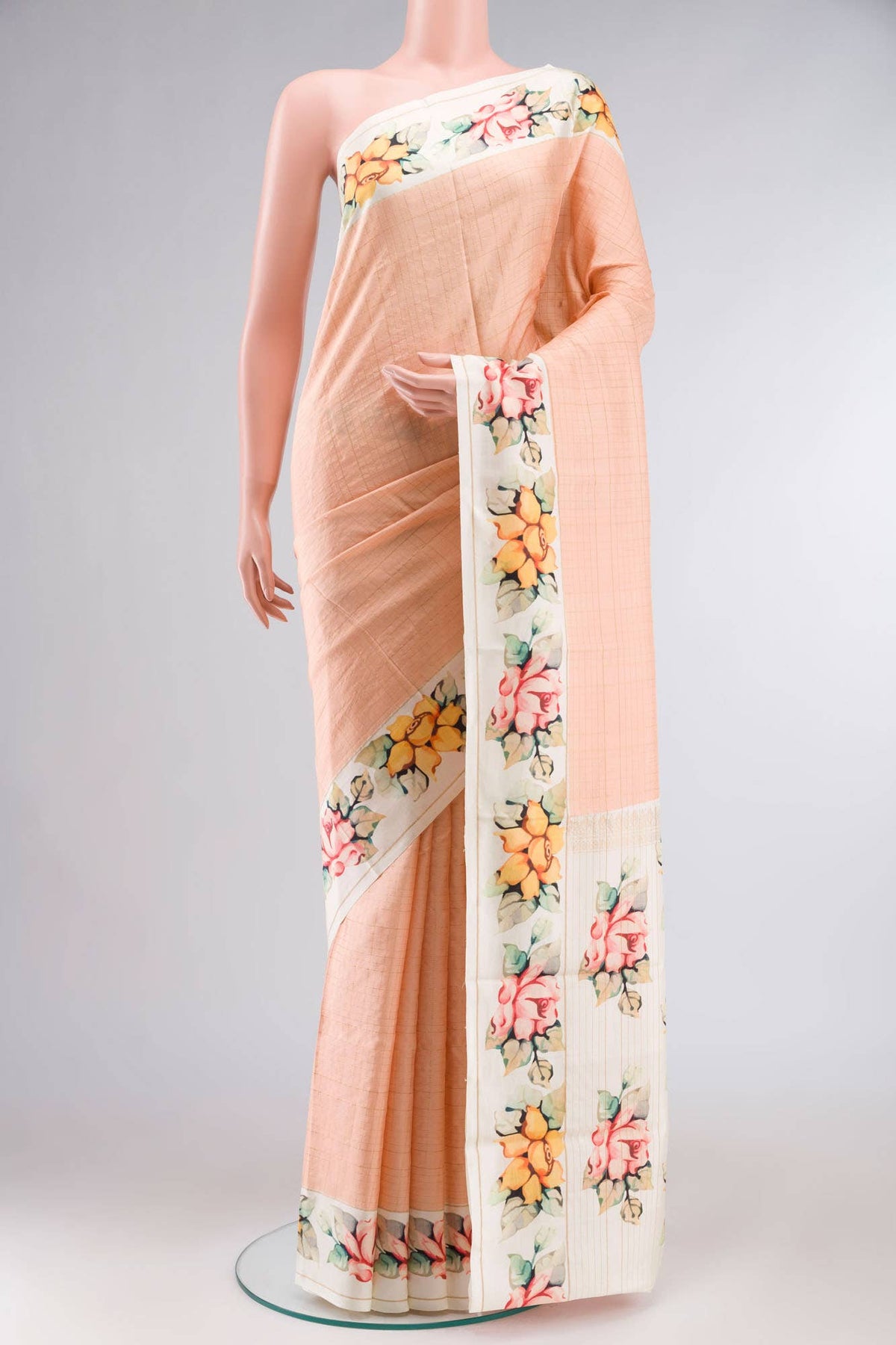 Peach Printed Silk Saree