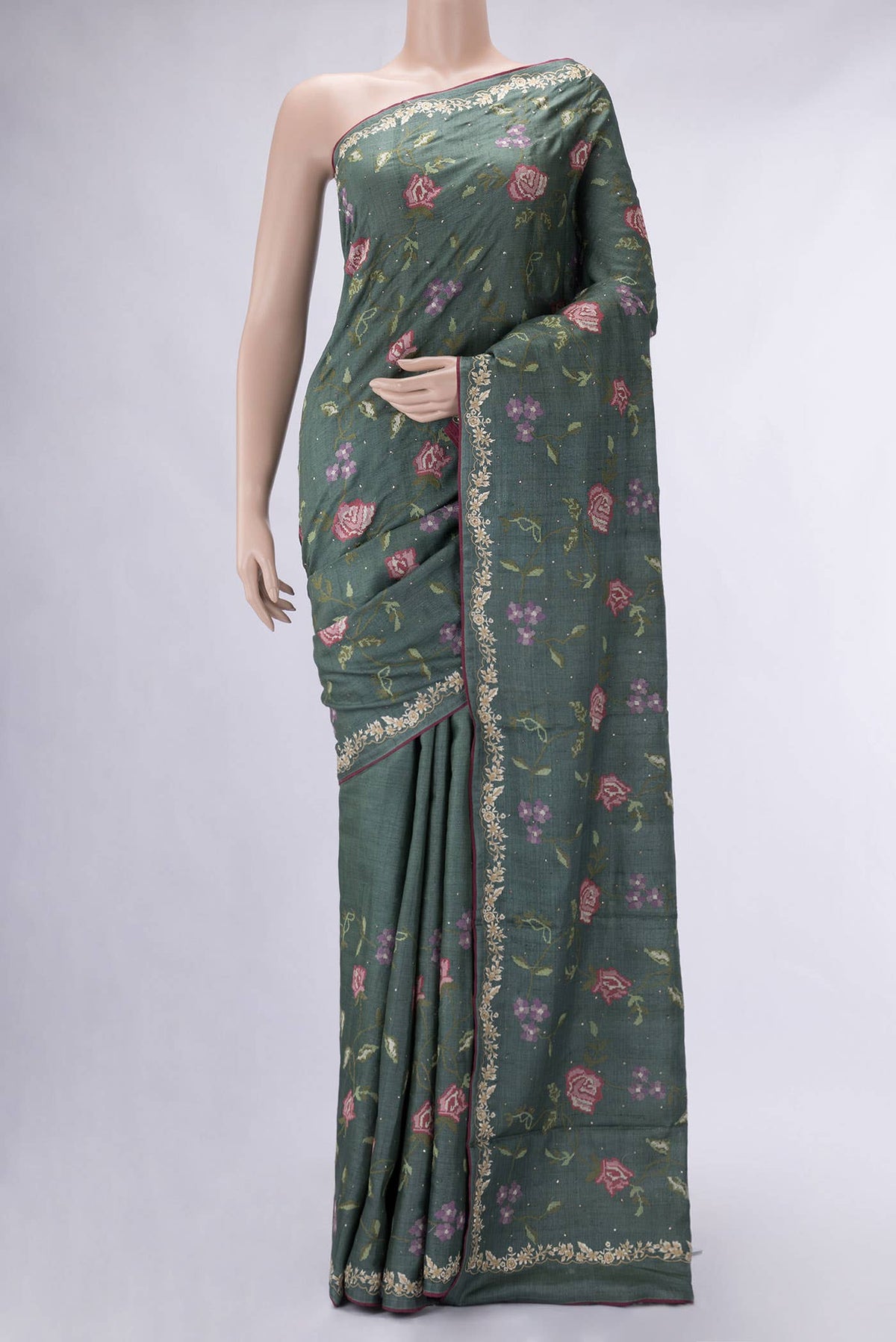 Green Tussar Silk Saree