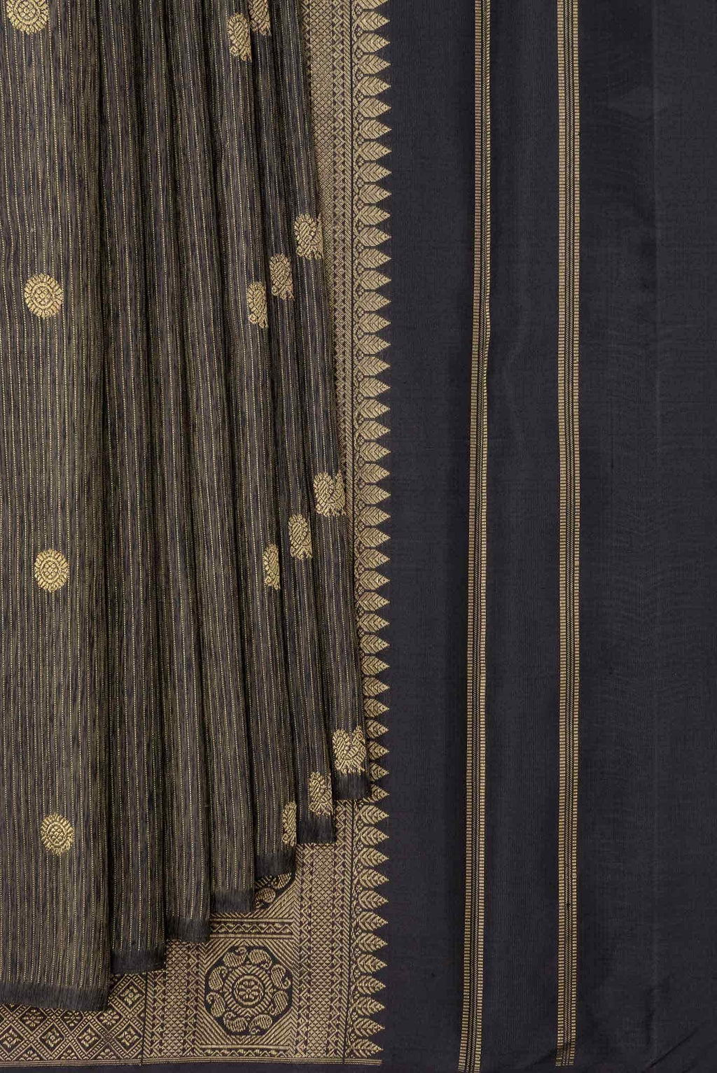 Pure Silk Pure Zari Black Dual Tone Kanchipuram Saree