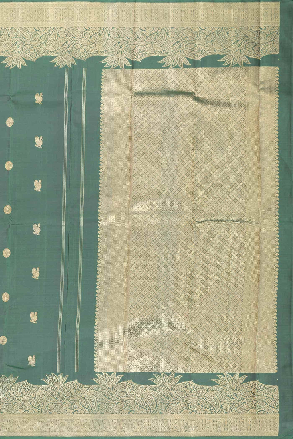 Pure Silk Pure Zari Bottle Green Kanchipuram Saree