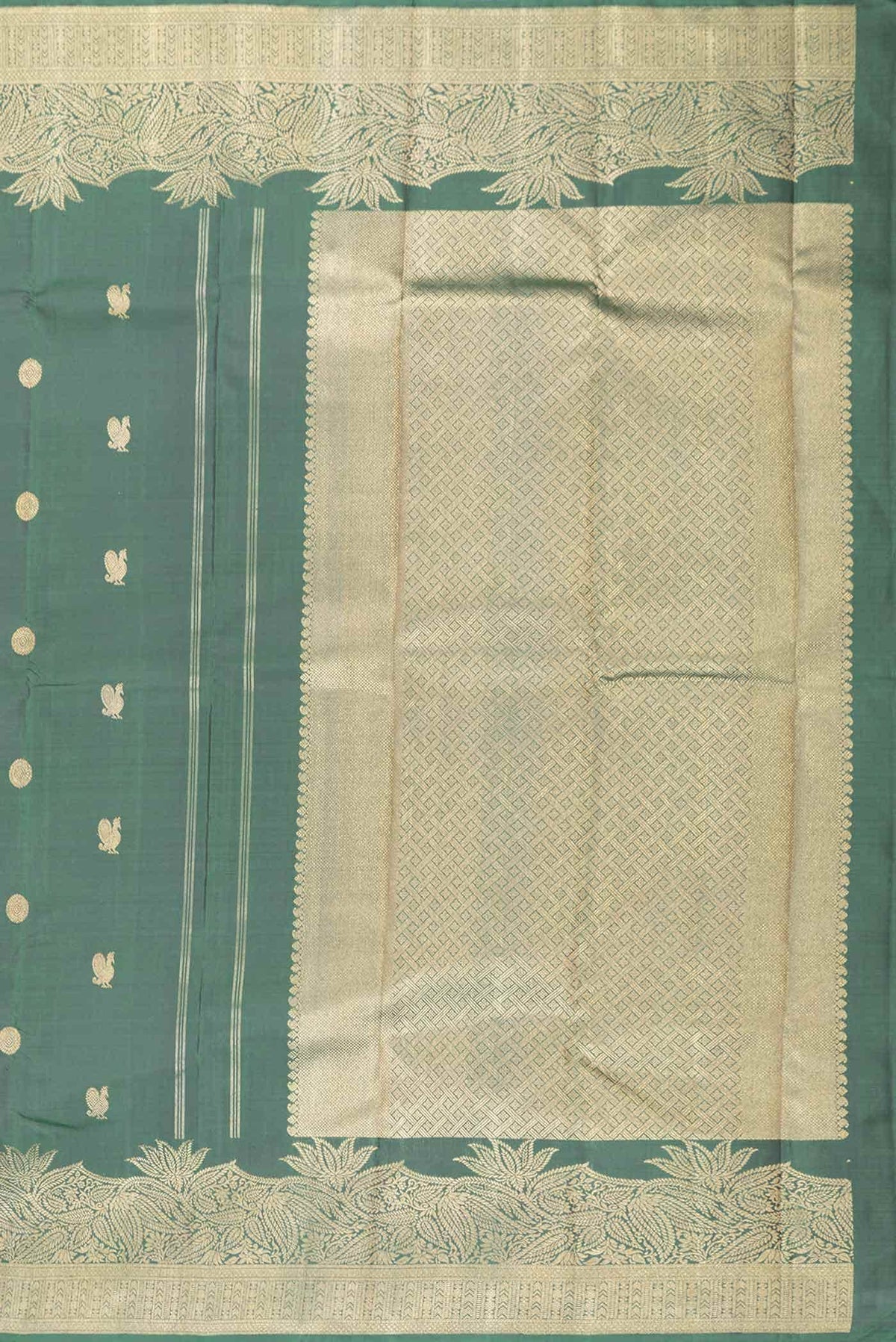 Pure Silk Pure Zari Bottle Green Kanchipuram Saree