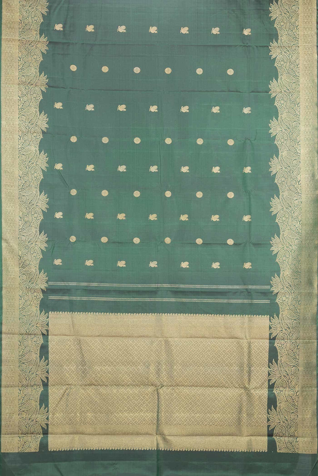 Pure Silk Pure Zari Bottle Green Kanchipuram Saree