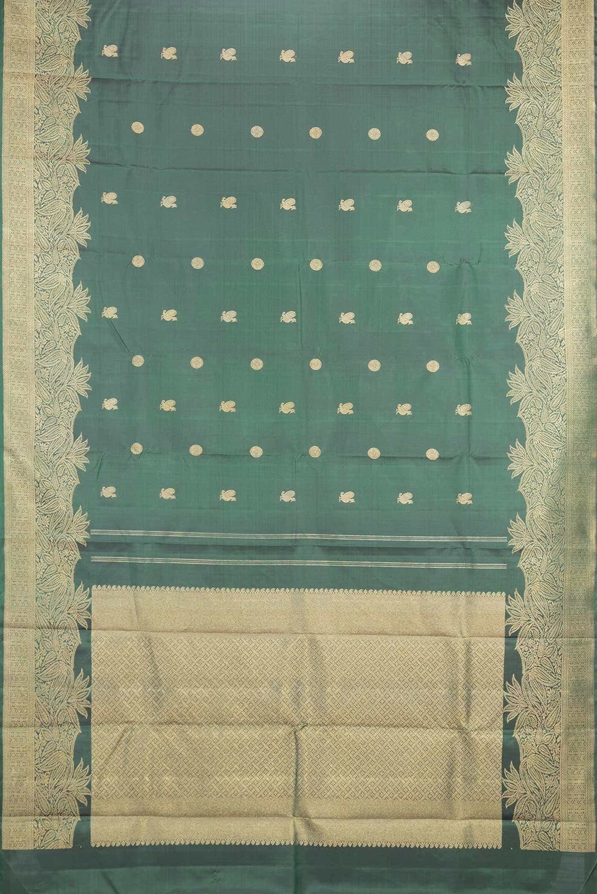 Pure Silk Pure Zari Bottle Green Kanchipuram Saree