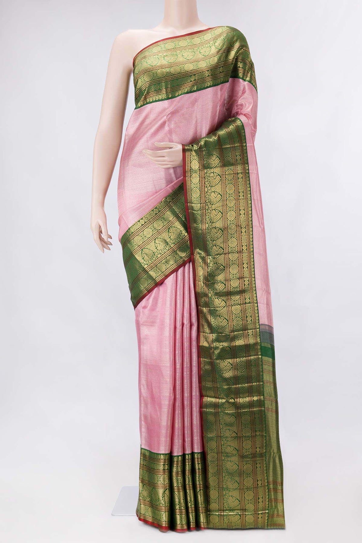Pure Silk Pure Zari Pink Dual Tone Kanjivaram Saree