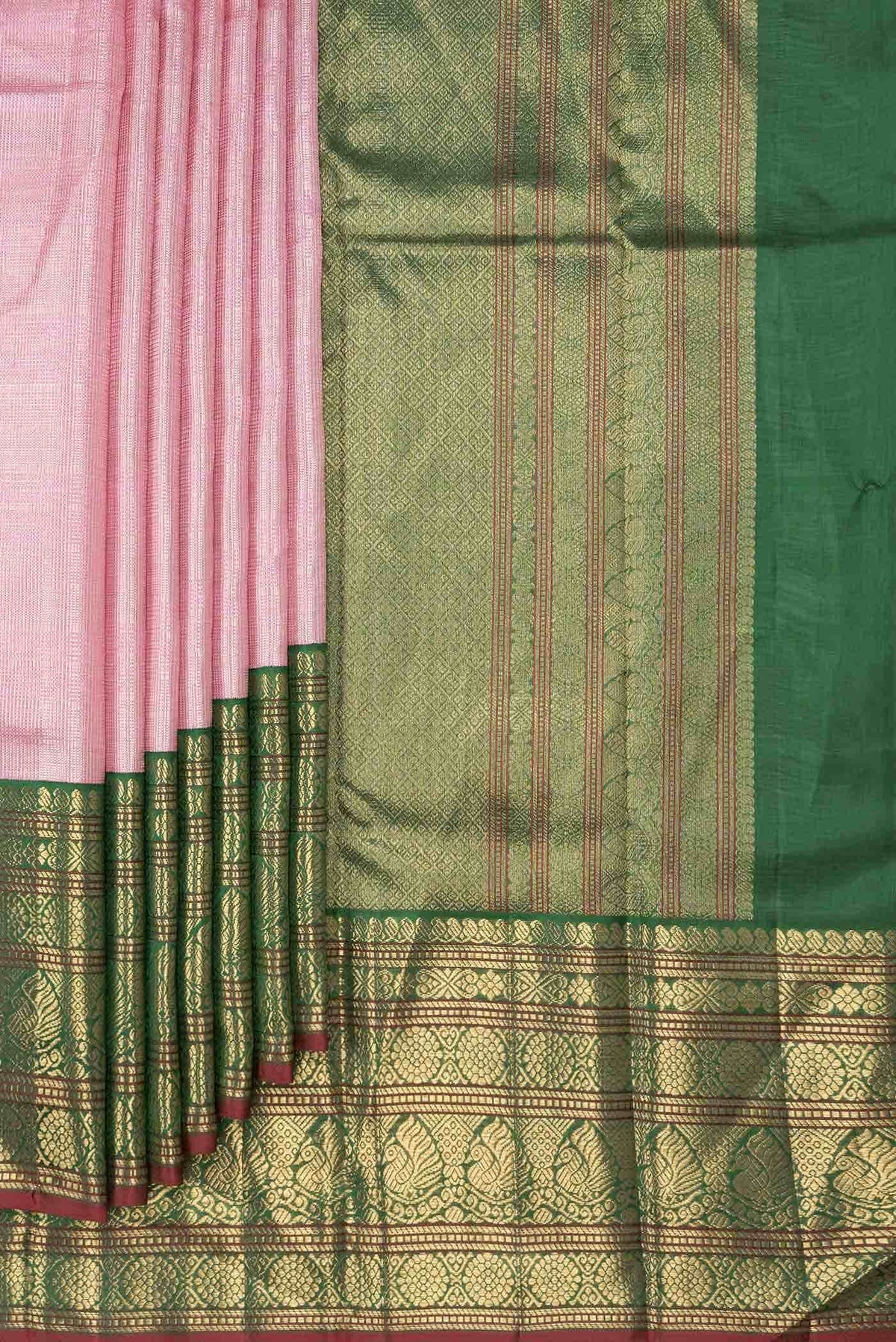 Pure Silk Pure Zari Pink Dual Tone Kanjivaram Saree