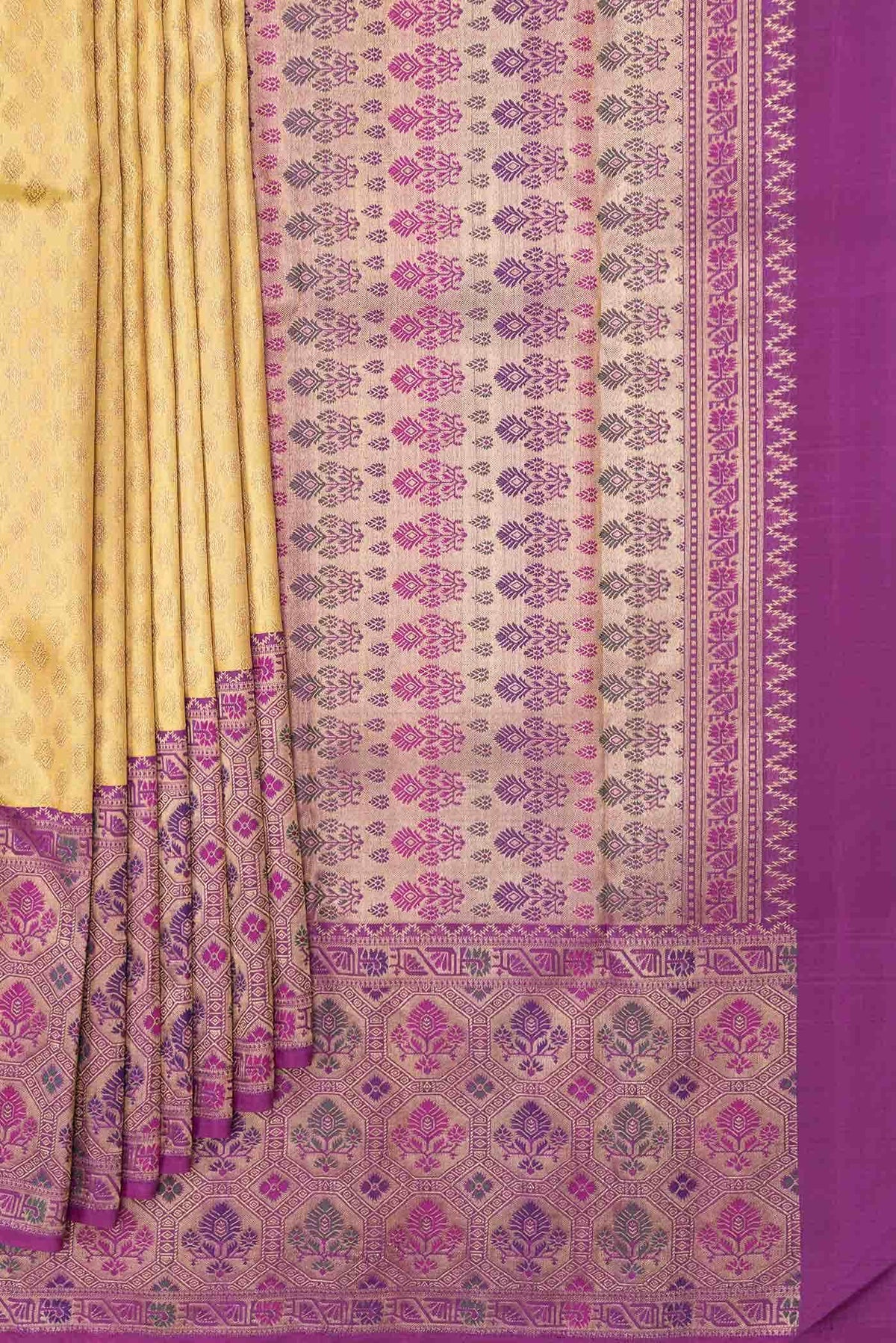 Pure Silk Pure Zari Gold Dual Tone Kanjivaram Saree