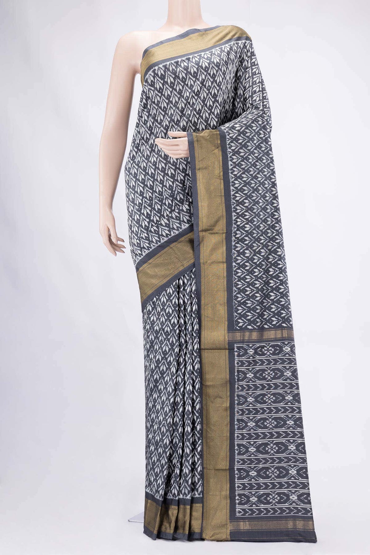 Grey Dual Tone Double Ikat Saree
