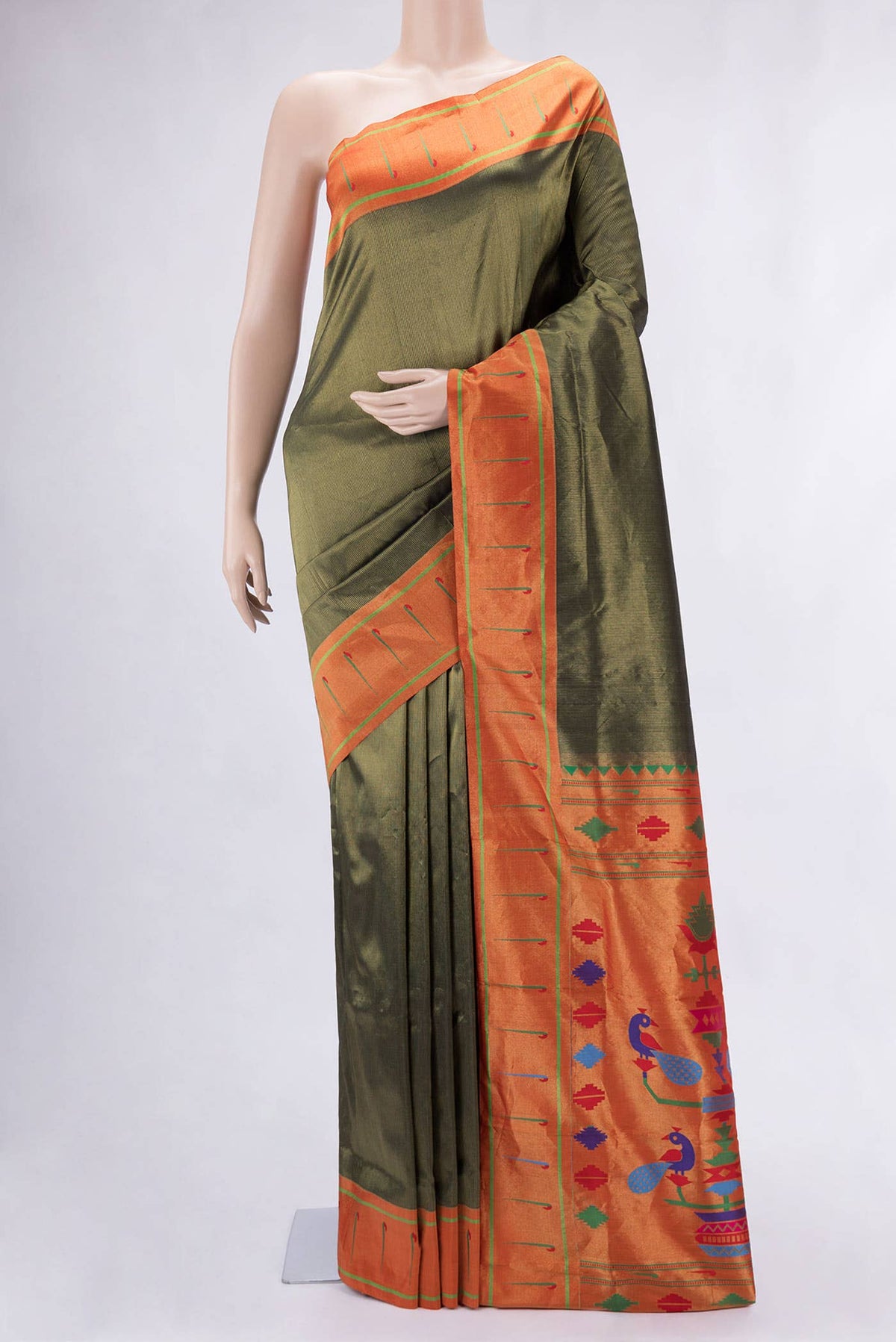 Green Dual Tone Paithani Silk Saree