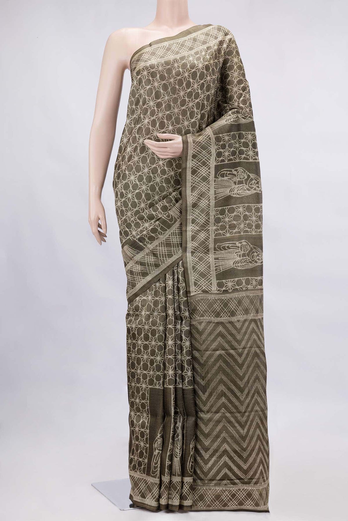 Mehandi Green Tussar Silk Saree