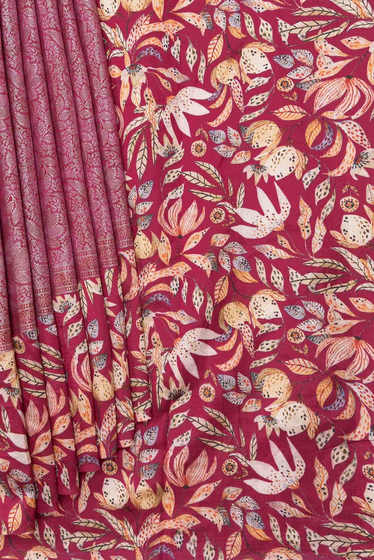 Rani Pink Dual Tone Tussar Silk Saree