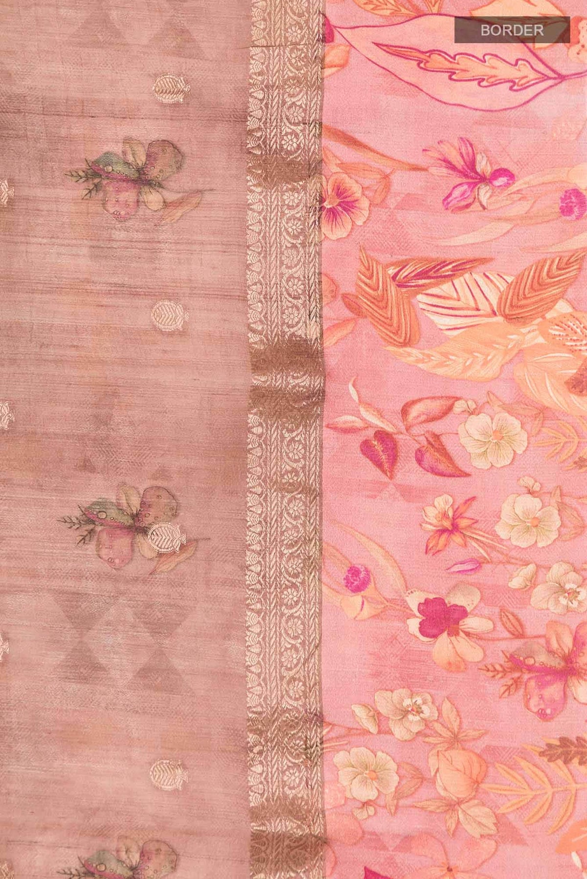 Rose Gold Bhagalpuri Tussar Silk Saree