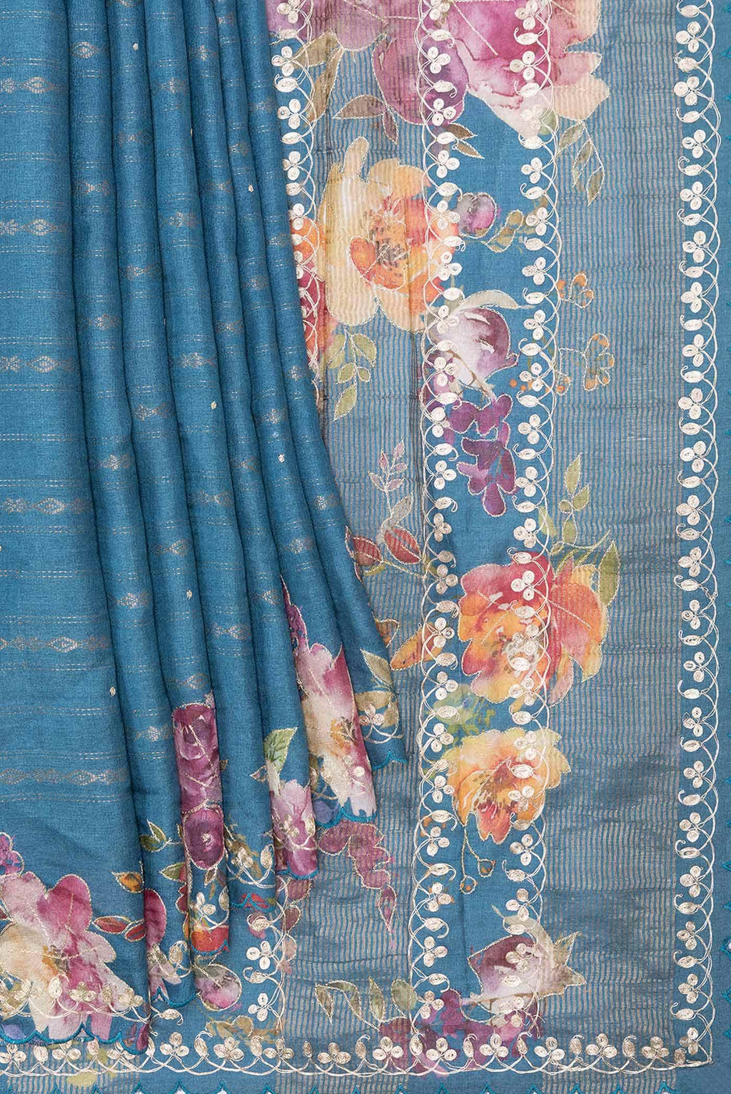 Blue Tussar Silk Saree