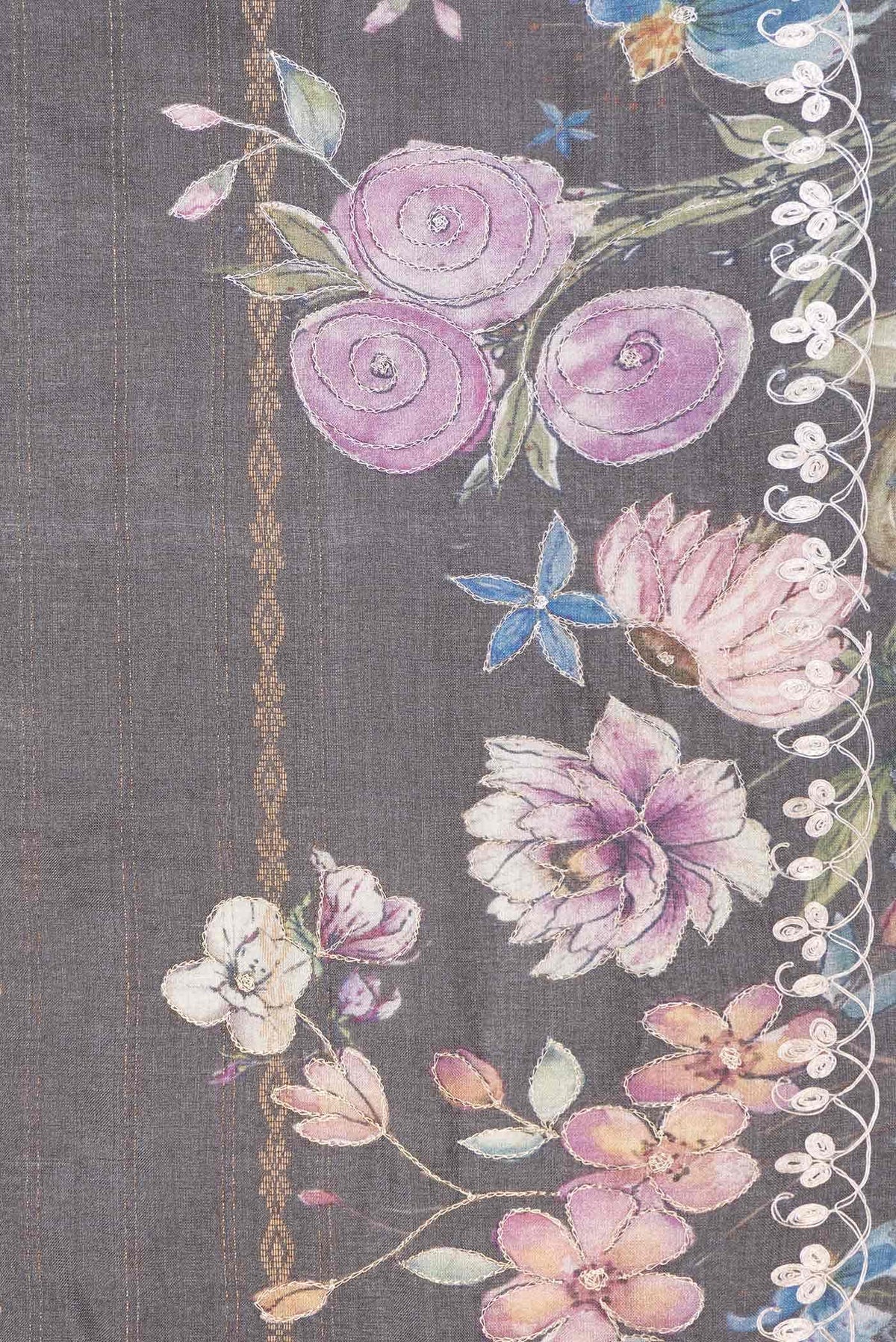 Grey Tussar Silk Saree