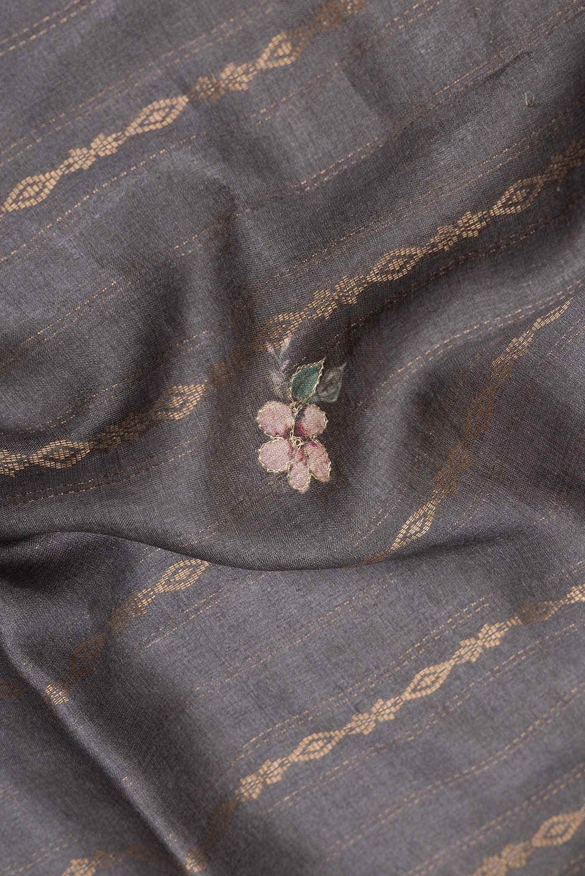 Grey Tussar Silk Saree