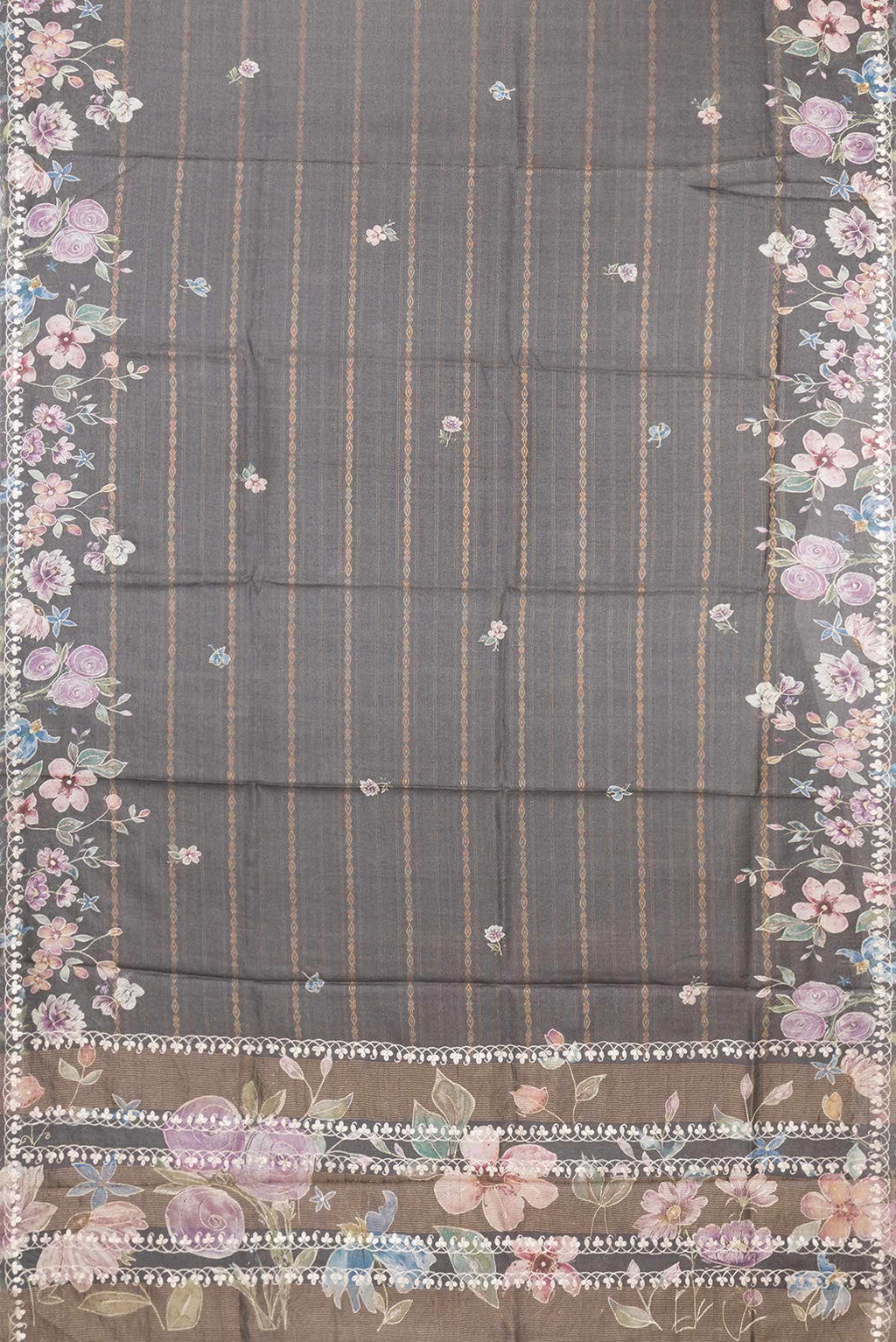 Grey Tussar Silk Saree