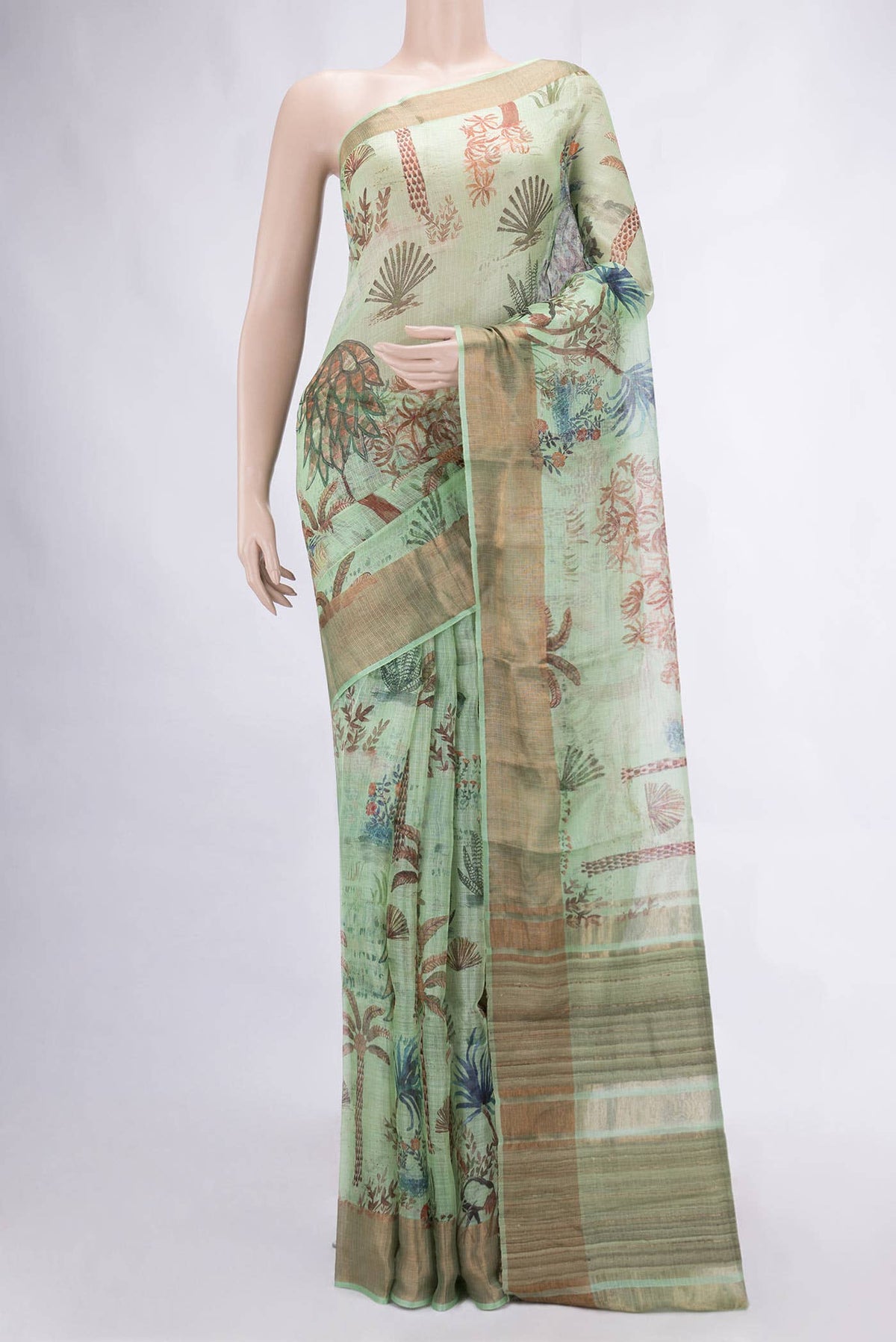 Sea Green Tussar Silk Saree