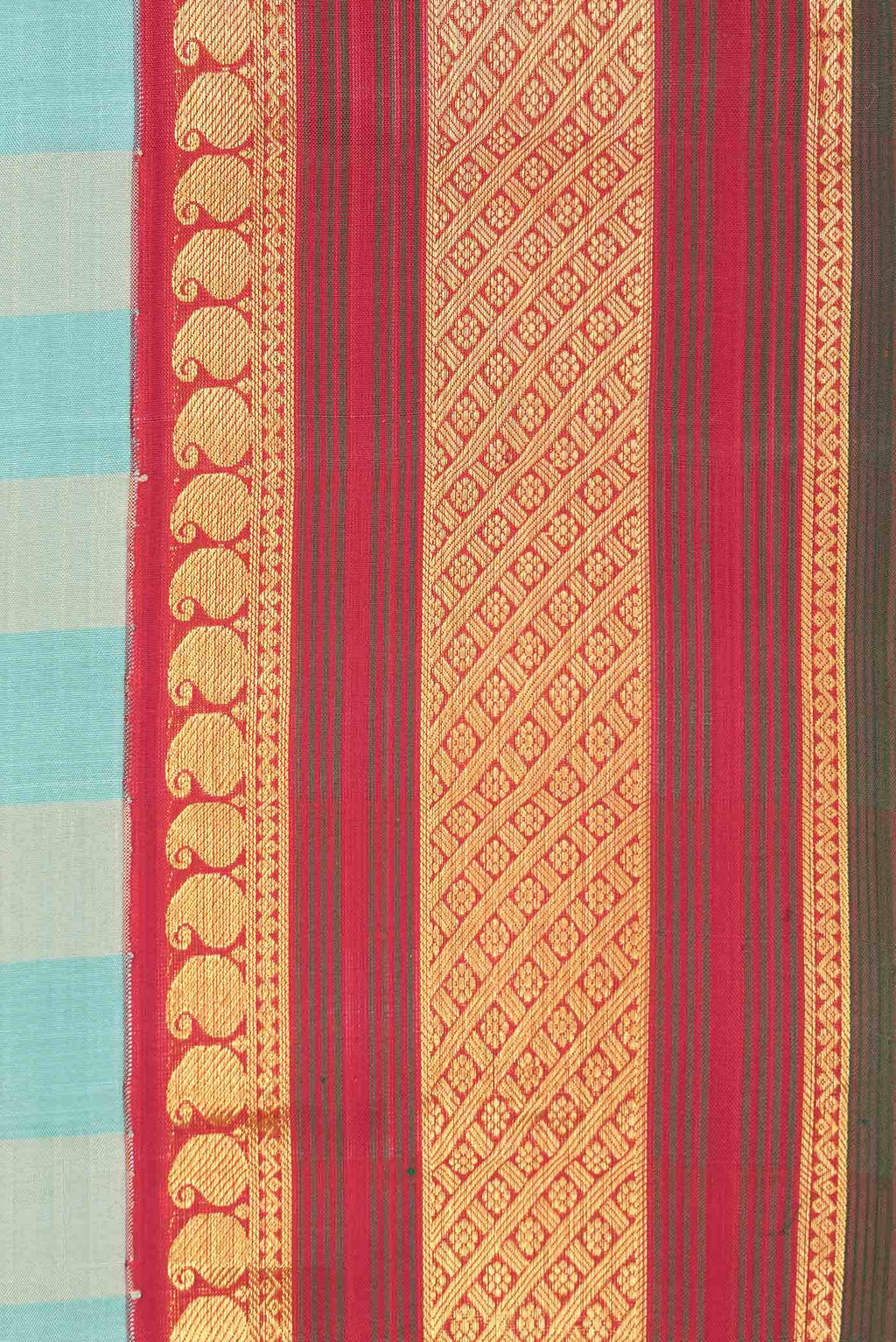 Pure Silk Pure Zari Beige and Sky Blue Dual Tone Kanjivaram Saree