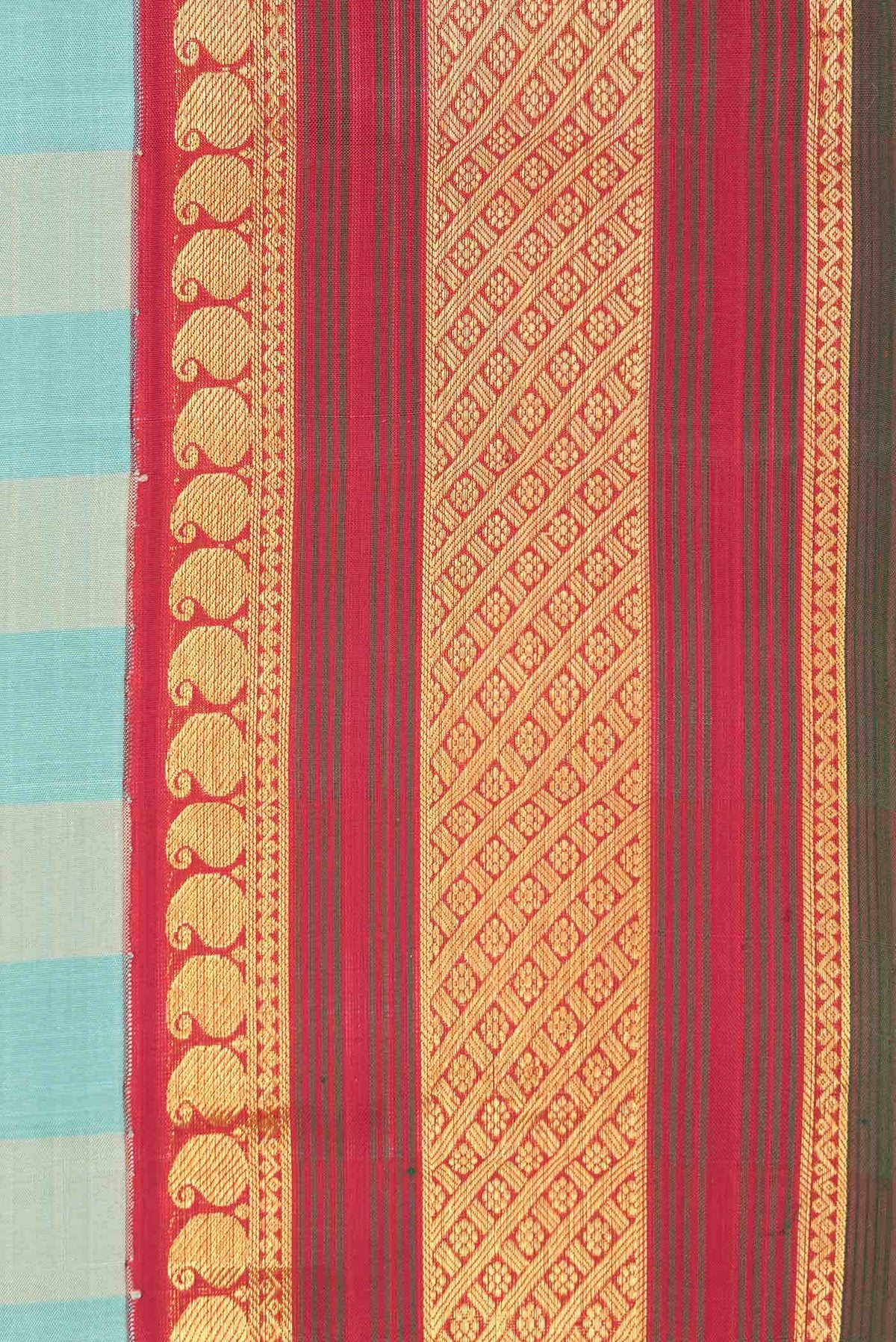 Pure Silk Pure Zari Beige and Sky Blue Dual Tone Kanjivaram Saree