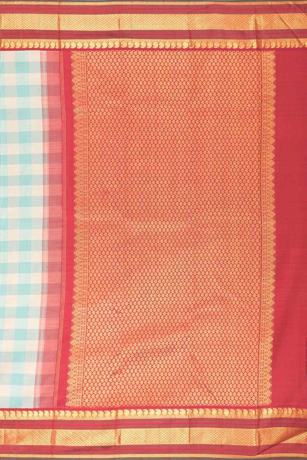 Pure Silk Pure Zari Beige and Sky Blue Dual Tone Kanjivaram Saree