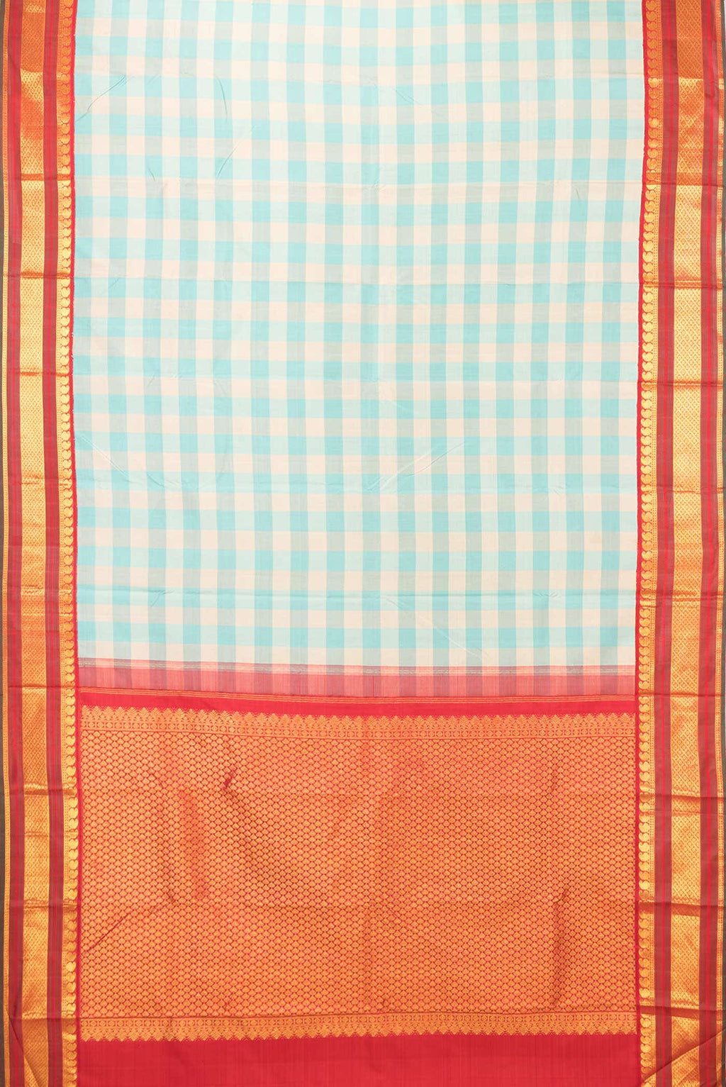 Pure Silk Pure Zari Beige and Sky Blue Dual Tone Kanjivaram Saree