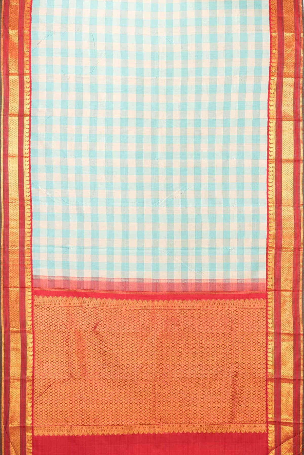 Pure Silk Pure Zari Beige and Sky Blue Dual Tone Kanjivaram Saree