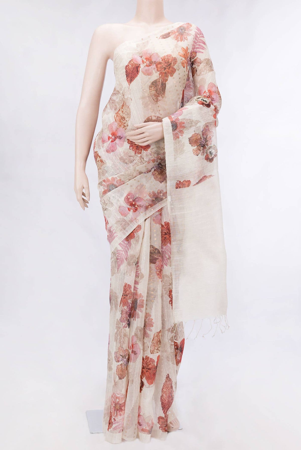 Off White Tussar Silk Saree