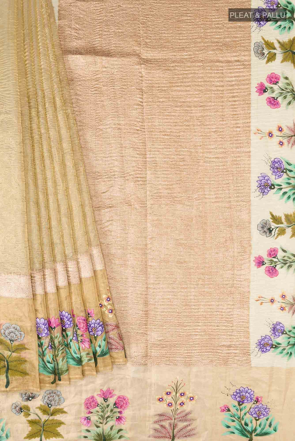 Beige Tussar Silk Saree