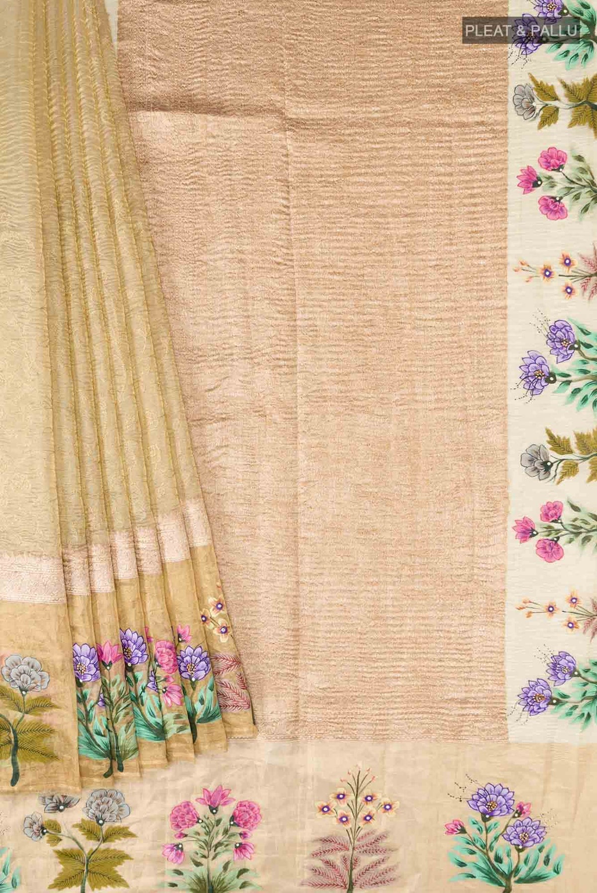 Beige Tussar Silk Saree