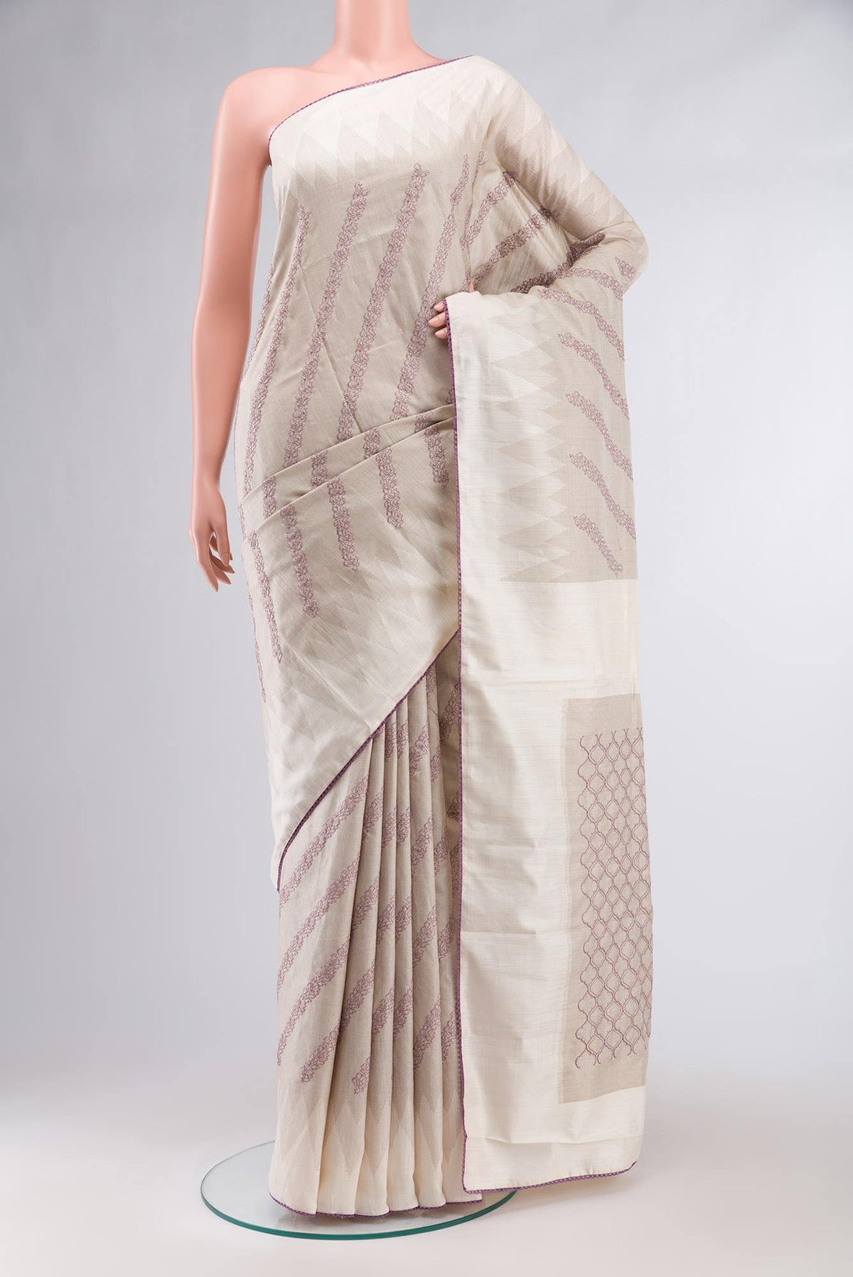 Beige Bhagalpuri Tussar Silk Saree