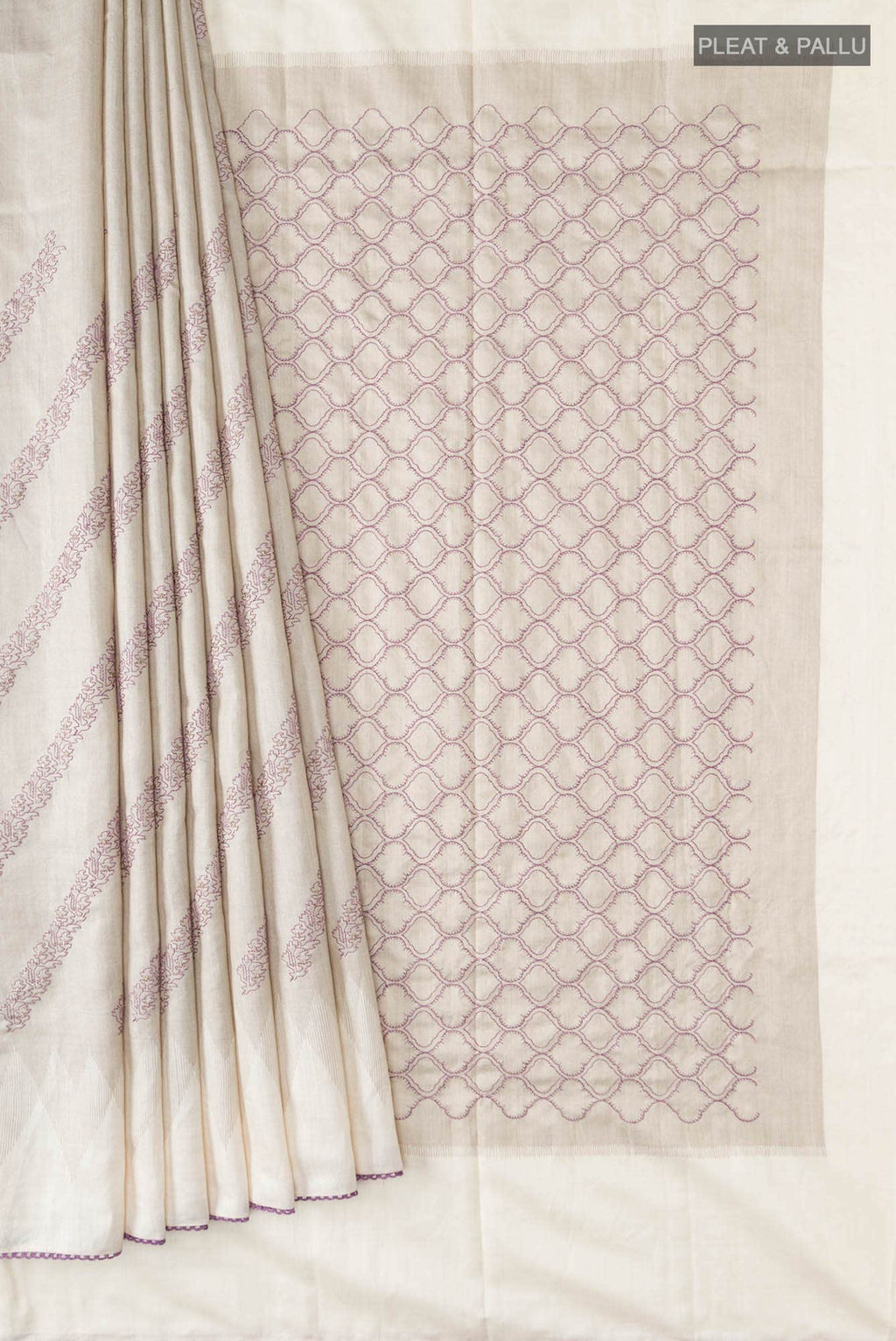 Beige Bhagalpuri Tussar Silk Saree