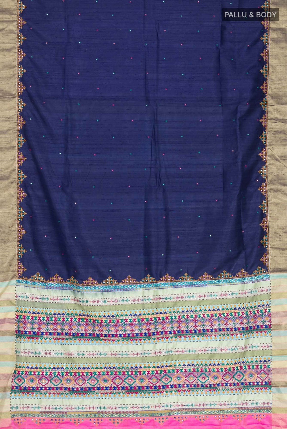 Navy Blue Raw Silk Saree