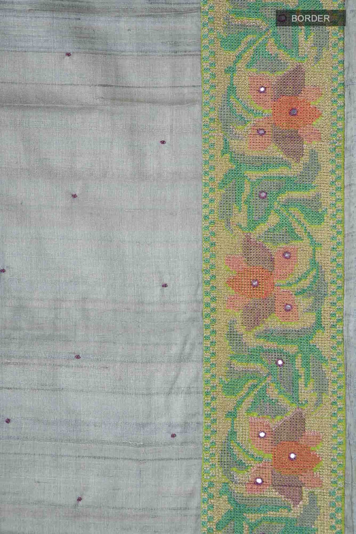 Grey Tussar Silk Saree