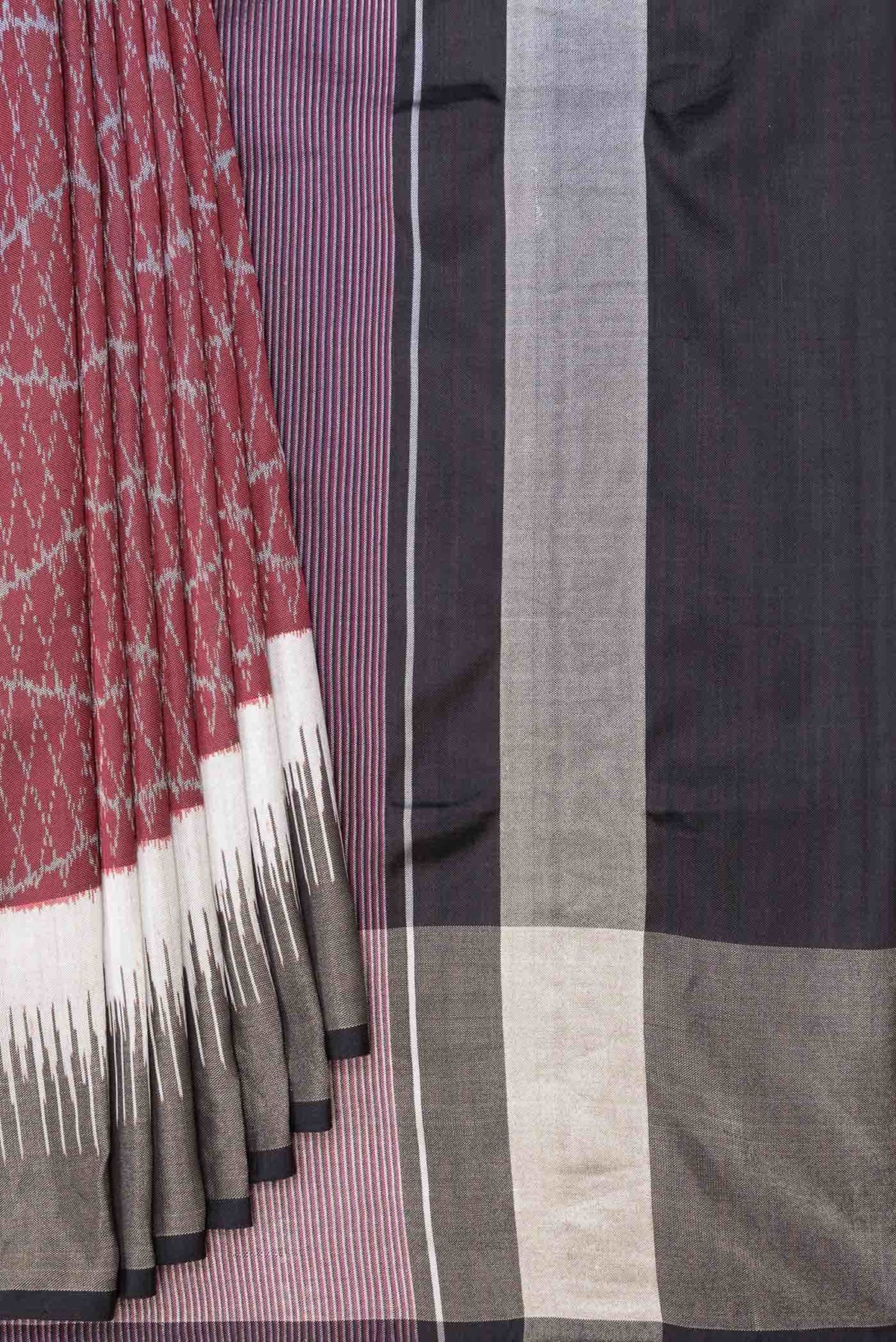 Pure Silk Pure Zari Maroon Dual Tone Double Ikat Saree