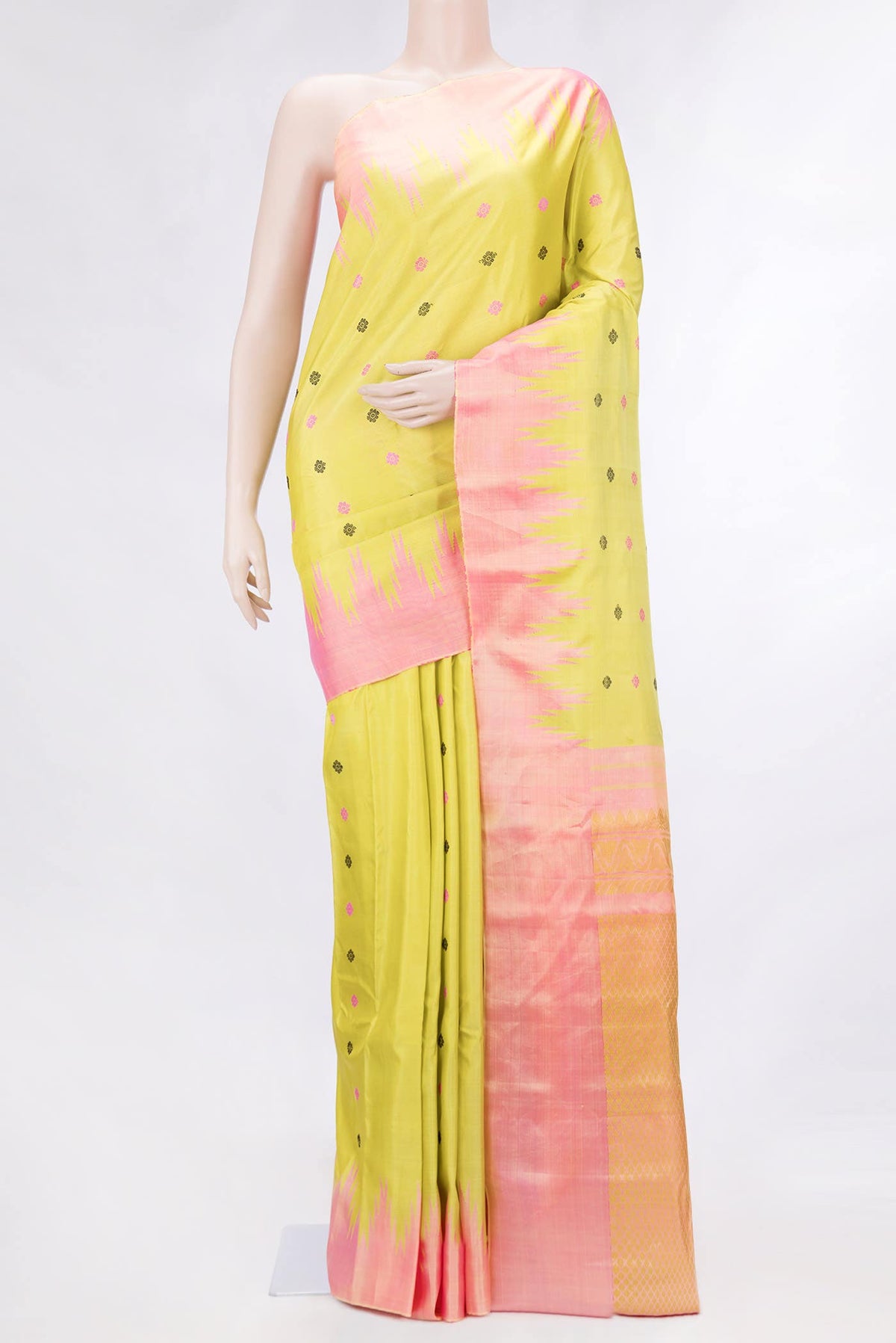 Lemon Yellow Dual Tone Gadwal Silk Saree