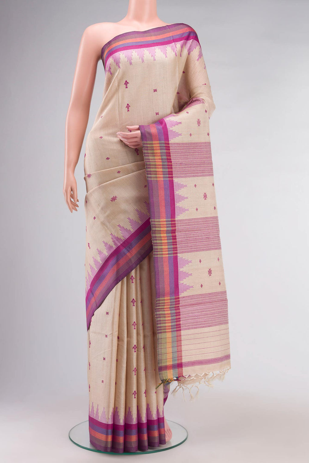 Beige Bhagalpuri Tussar Silk Saree