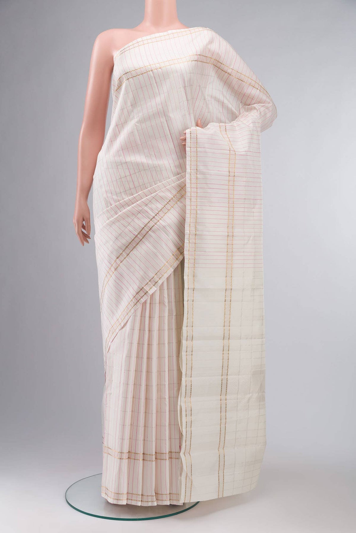 Off White Kanchipuram Silk Saree