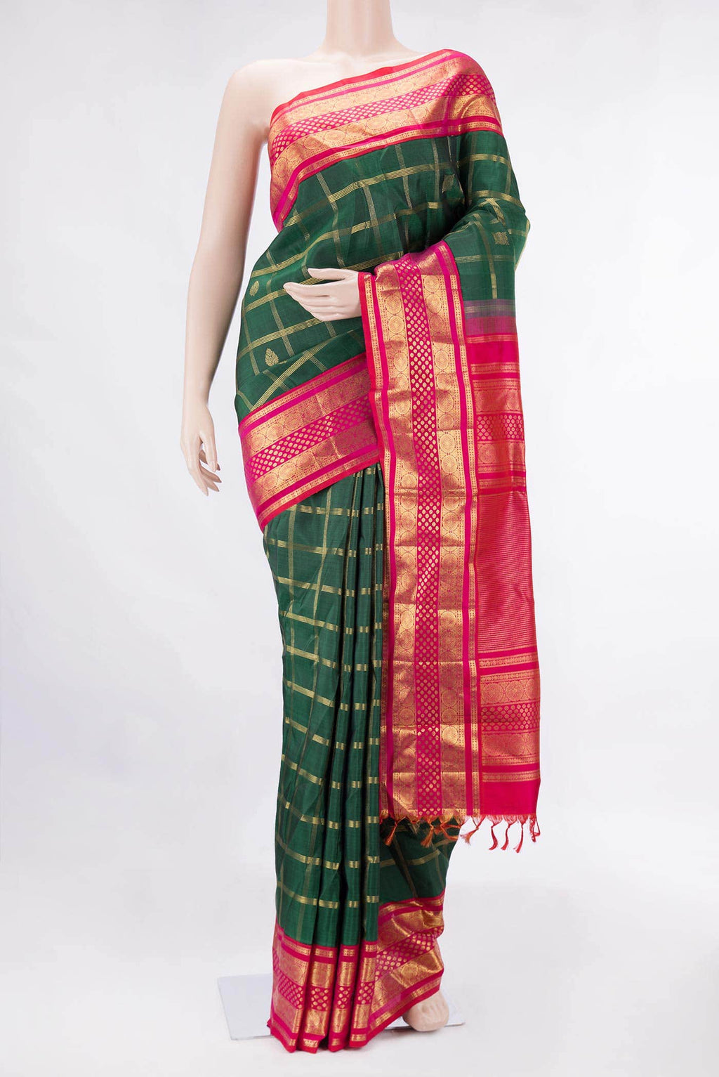 Pure Silk Pure Zari Green Dual Tone Kanjivaram Saree