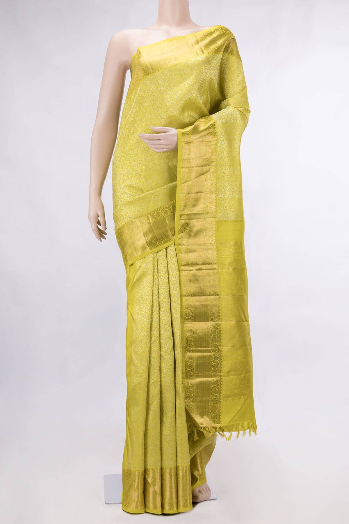 Pure Silk Pure Zari Parrot Green Dual Tone Kanchipuram Saree