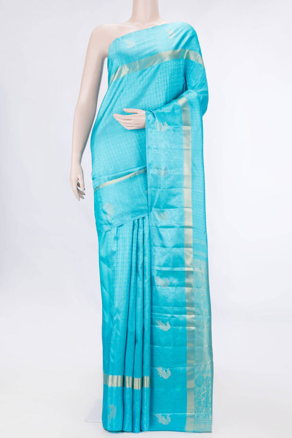 Pure Silk Pure Zari Sky Blue Dual Tone Kanchipuram Saree