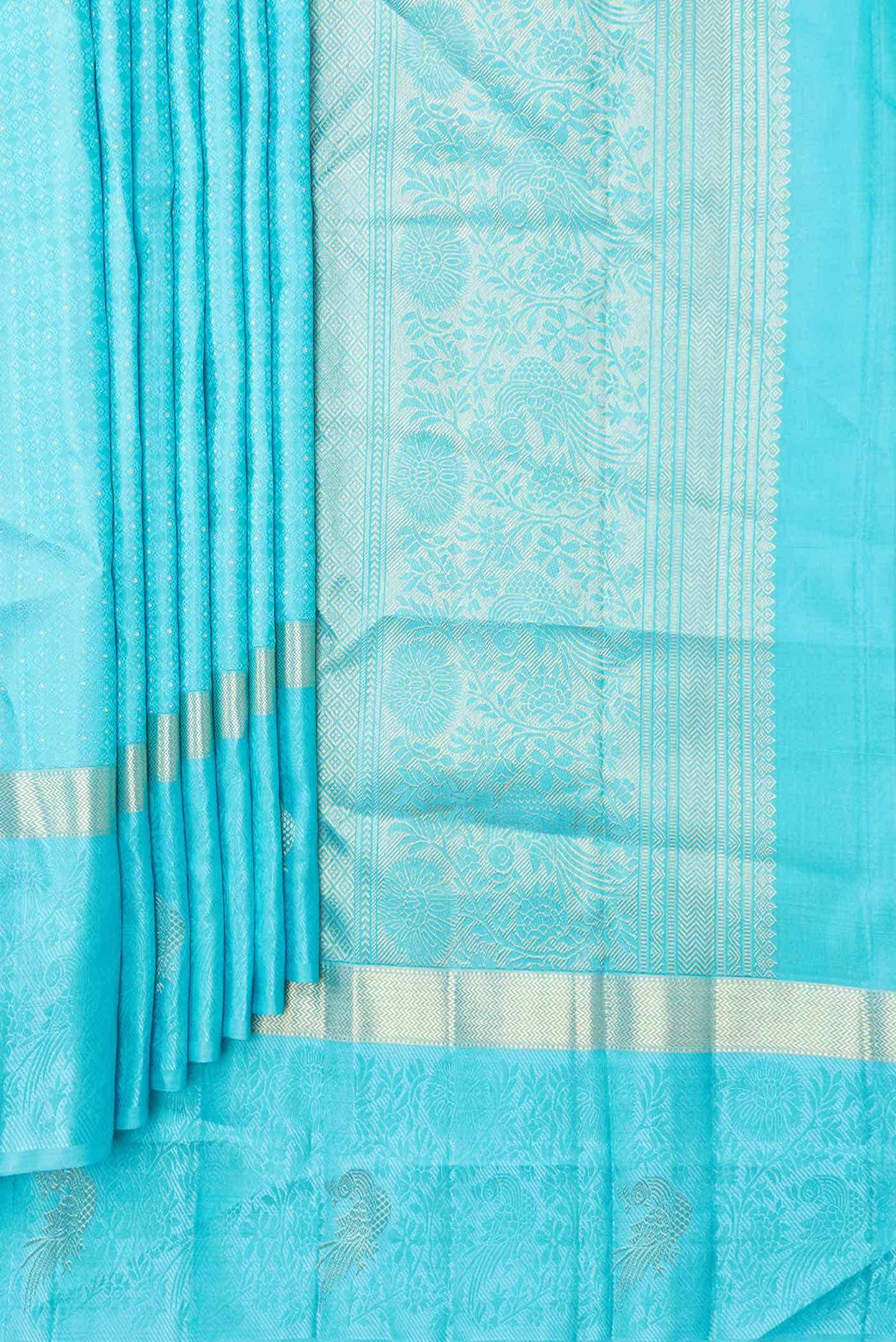 Pure Silk Pure Zari Sky Blue Dual Tone Kanchipuram Saree