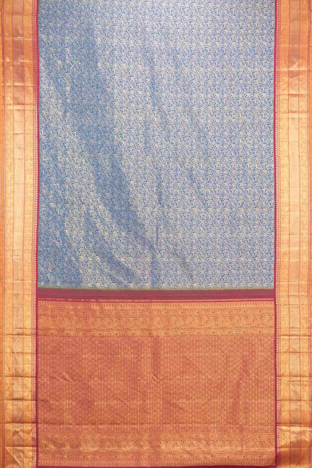 Pure Silk Pure Zari Peacock Blue Dual Tone Kanjivaram Saree