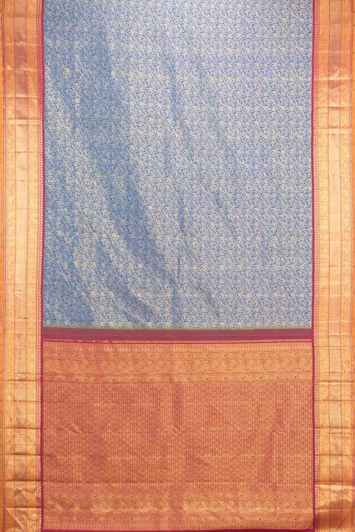 Pure Silk Pure Zari Peacock Blue Dual Tone Kanjivaram Saree