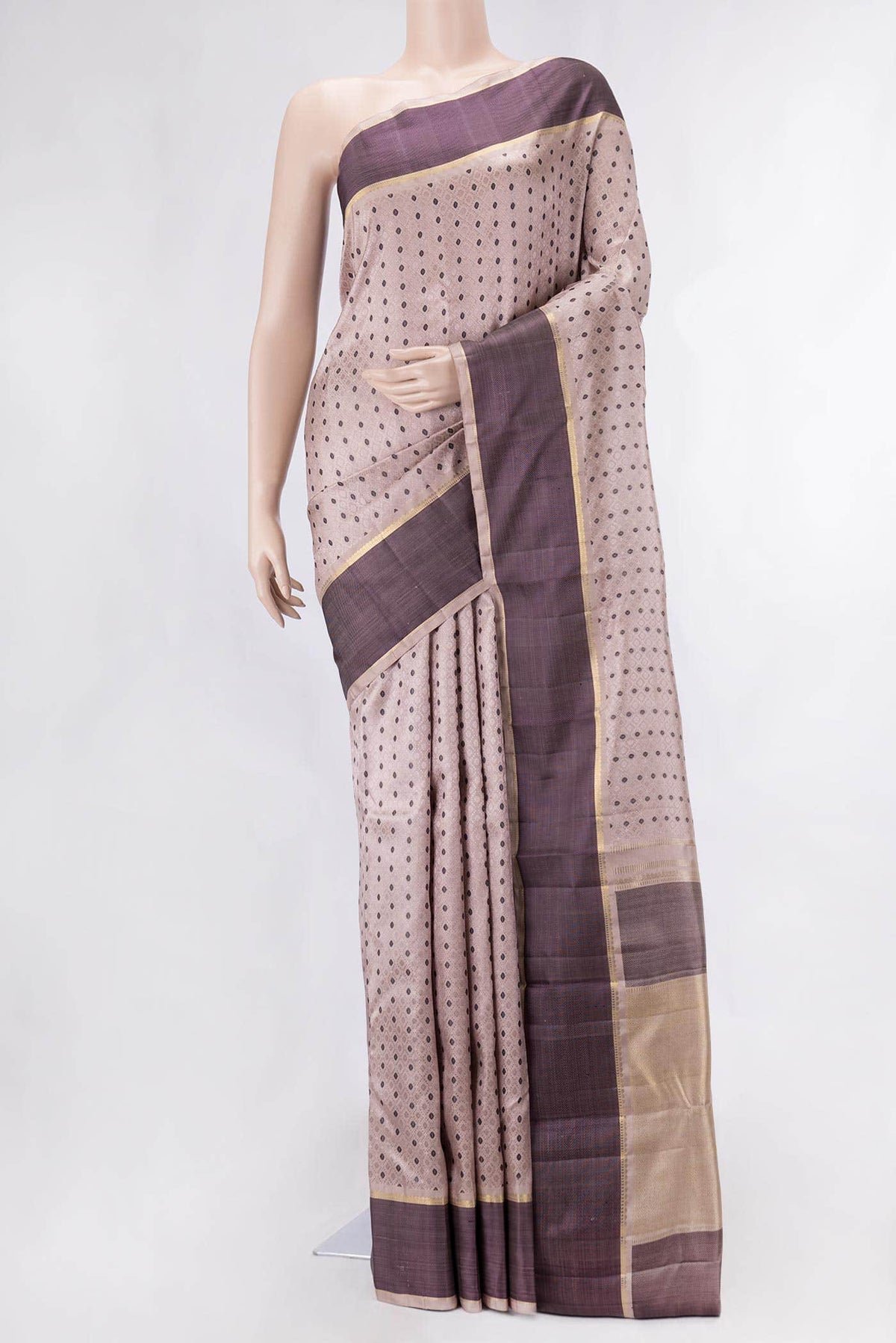 Pure Silk Pure Zari Rose Gold Dual Tone Kanchipuram Saree