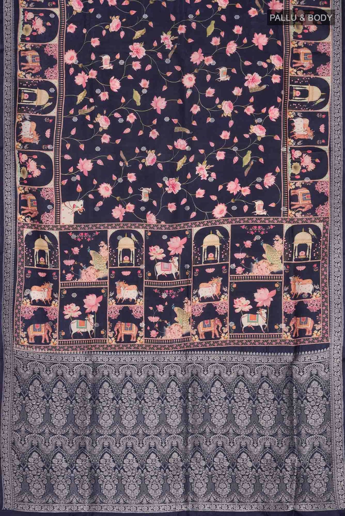 Navy Blue Bhagalpuri Tussar Silk Saree