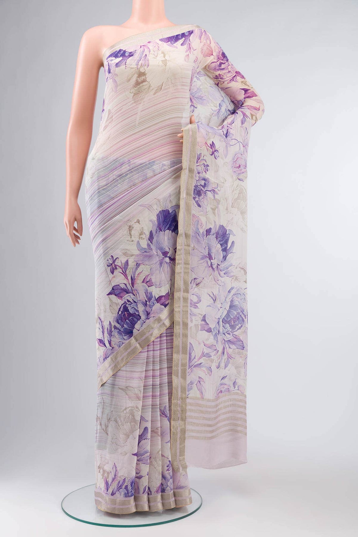 Off White Mysore Chiffon Saree